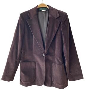 Harve Bernard Velvet Boyfriend Blazer Jacket Women Size 10 Brown Vintage